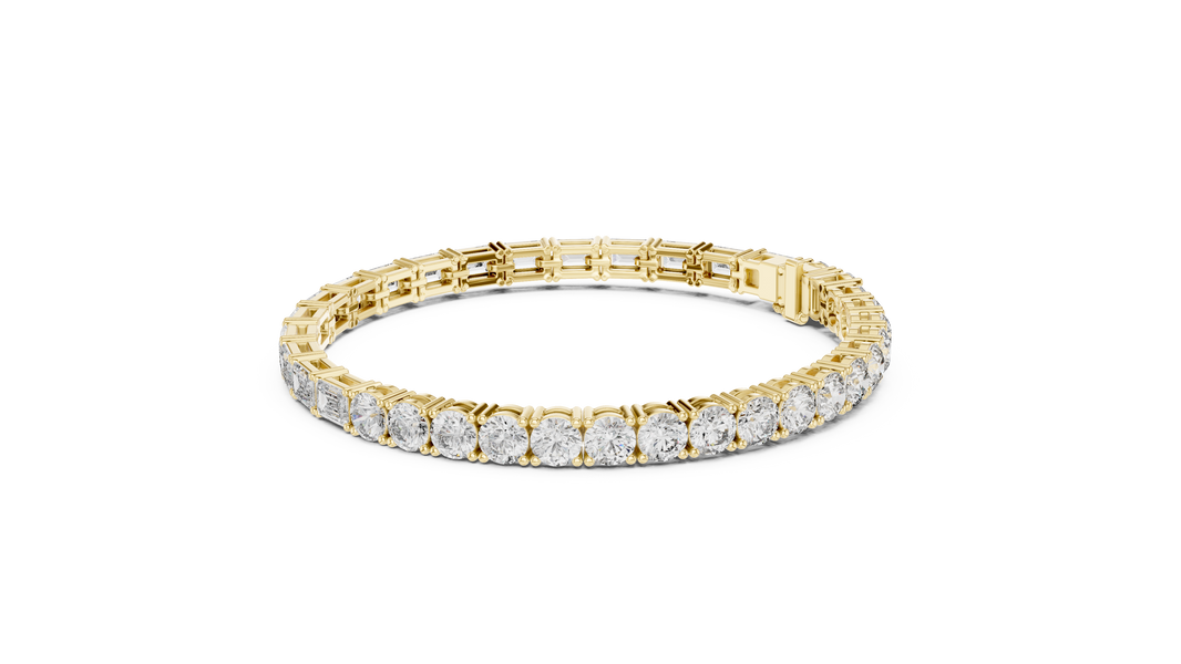 Emerald and Round Moissanite Tennis Bracelet in yellow 925 sterling silver, view 2