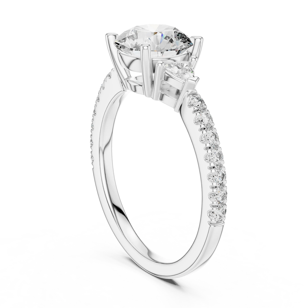 Round Moissanite Ring with Trillion Sides and Pavé Band in white 925 sterling silver, view 1