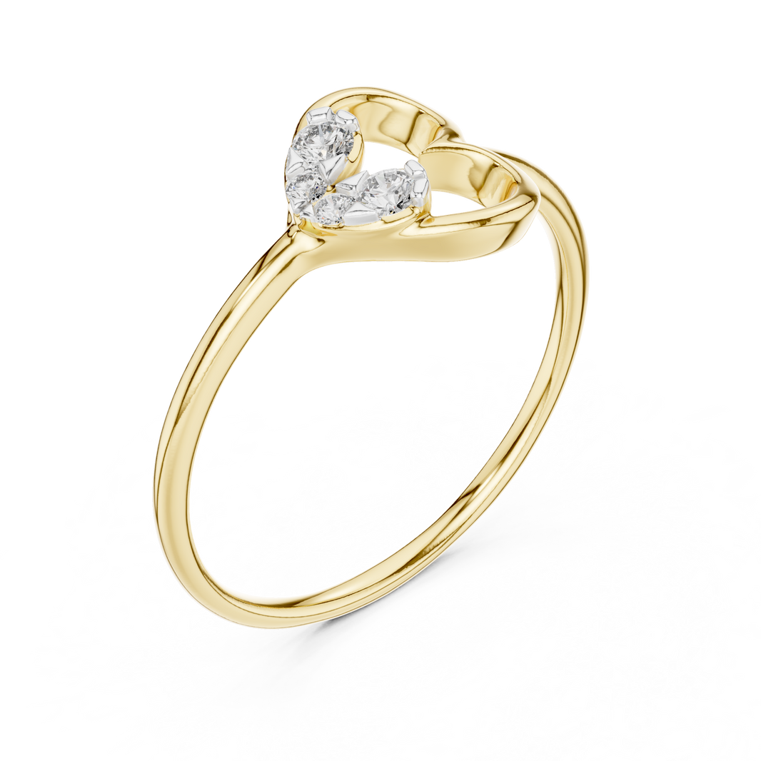 Sideways Heart Cluster Moissanite Ring in yellow 925 sterling silver, view 2