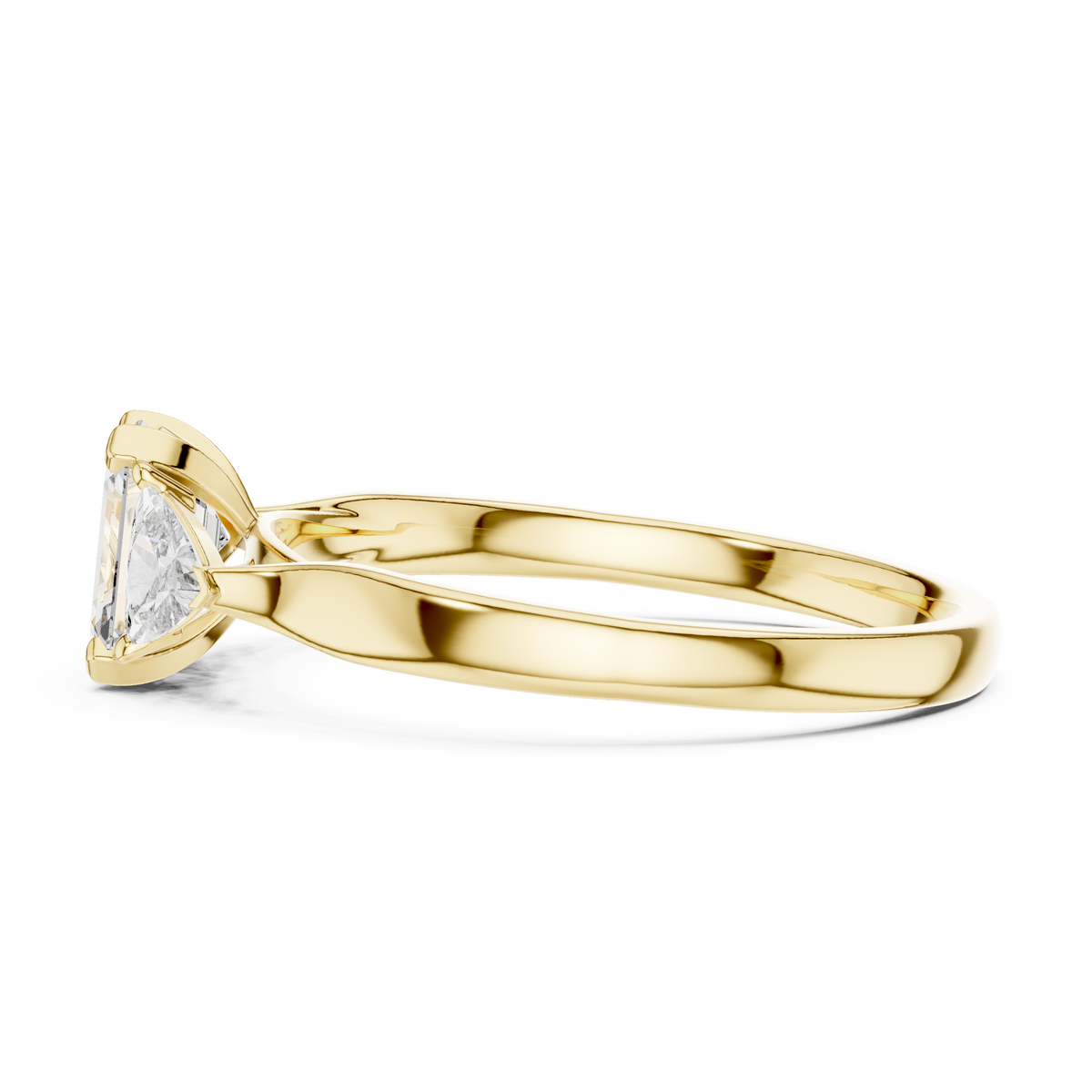 Emerald Cut and Trillion Three Stone Moissanite Ring in yellow 925 sterling silver, view 3