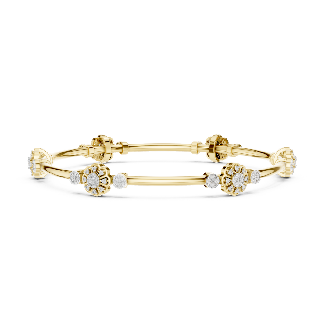 Flower Cluster Moissanite Bangle in yellow 925 sterling silver, view 3