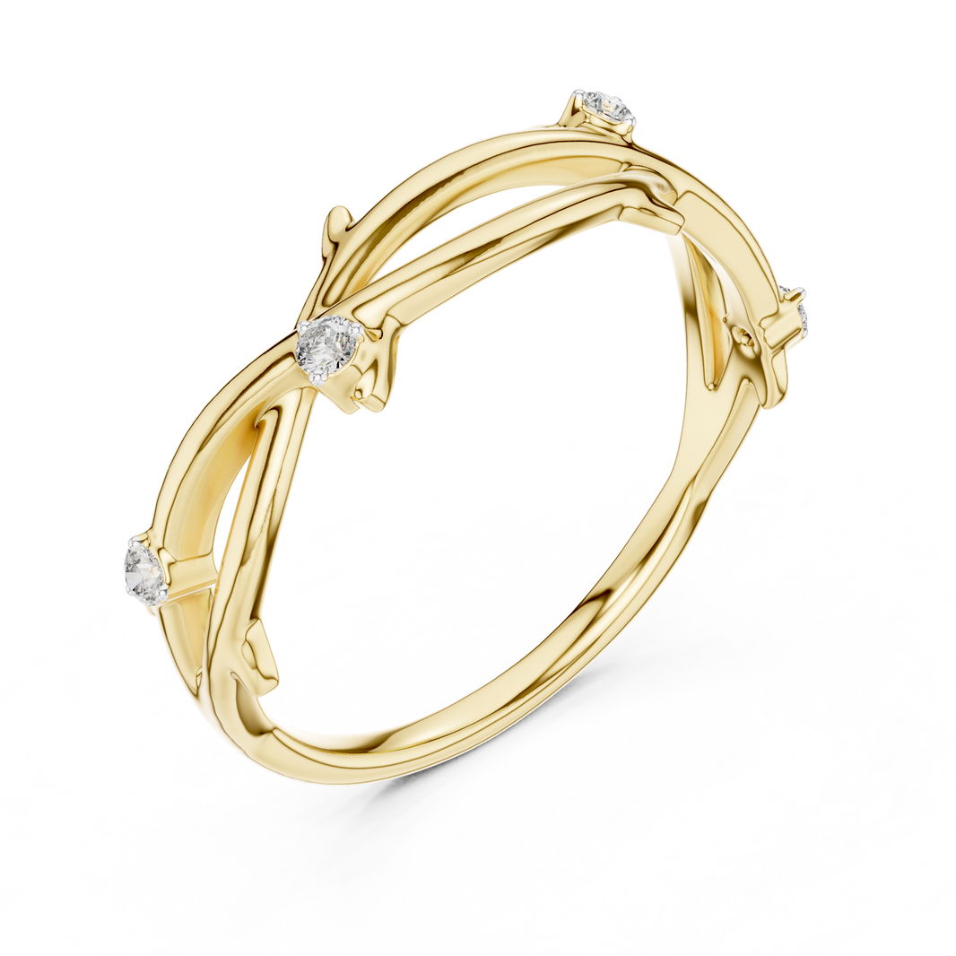 Twig Vine Moissanite Ring in yellow 925 sterling silver, view 2