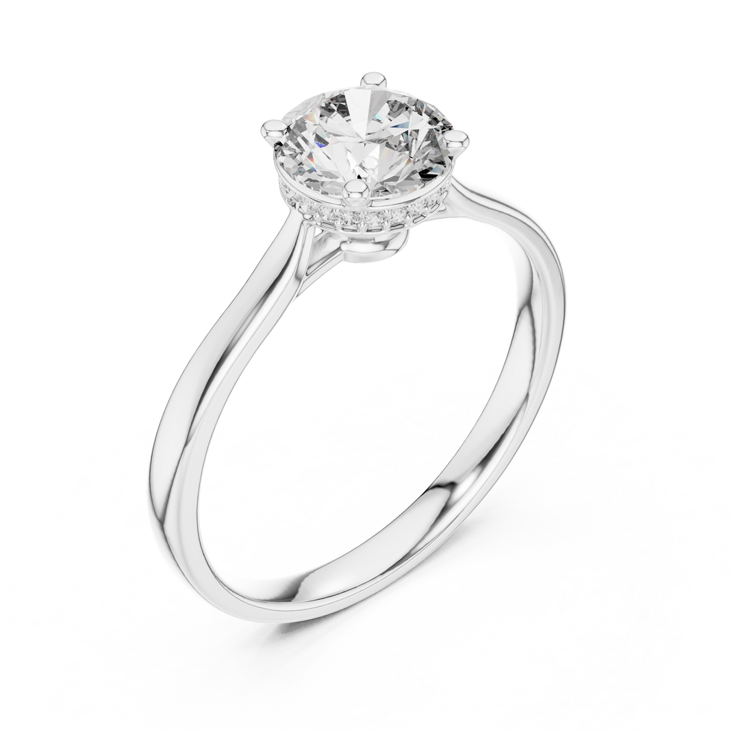 Round Hidden Halo Moissanite Solitaire Ring in white 925 sterling silver, view 2