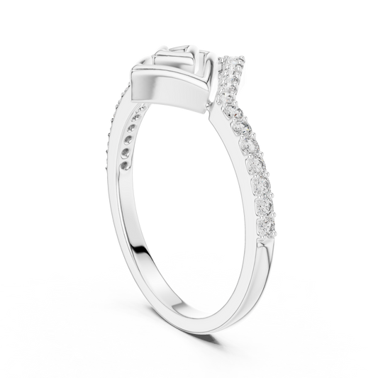 Pavé Chevron Square Spiral Moissanite Ring in white 925 sterling silver, view 1