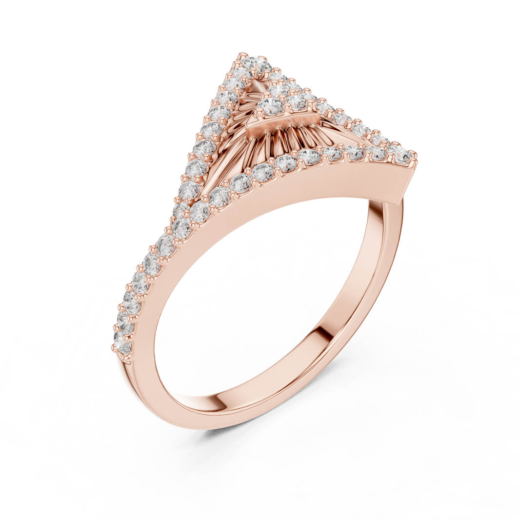 Triangle Sunburst Pavé Moissanite Ring in rose 925 sterling silver, view 2