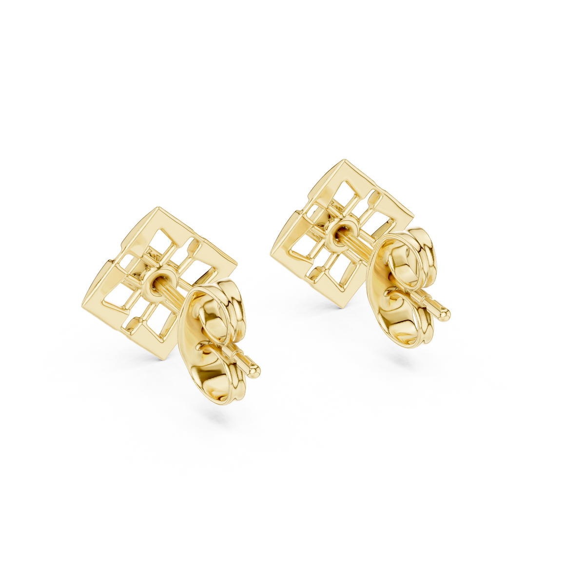 Moissanite Geometric Square Cluster Stud Earrings in yellow 925 sterling silver, view 3