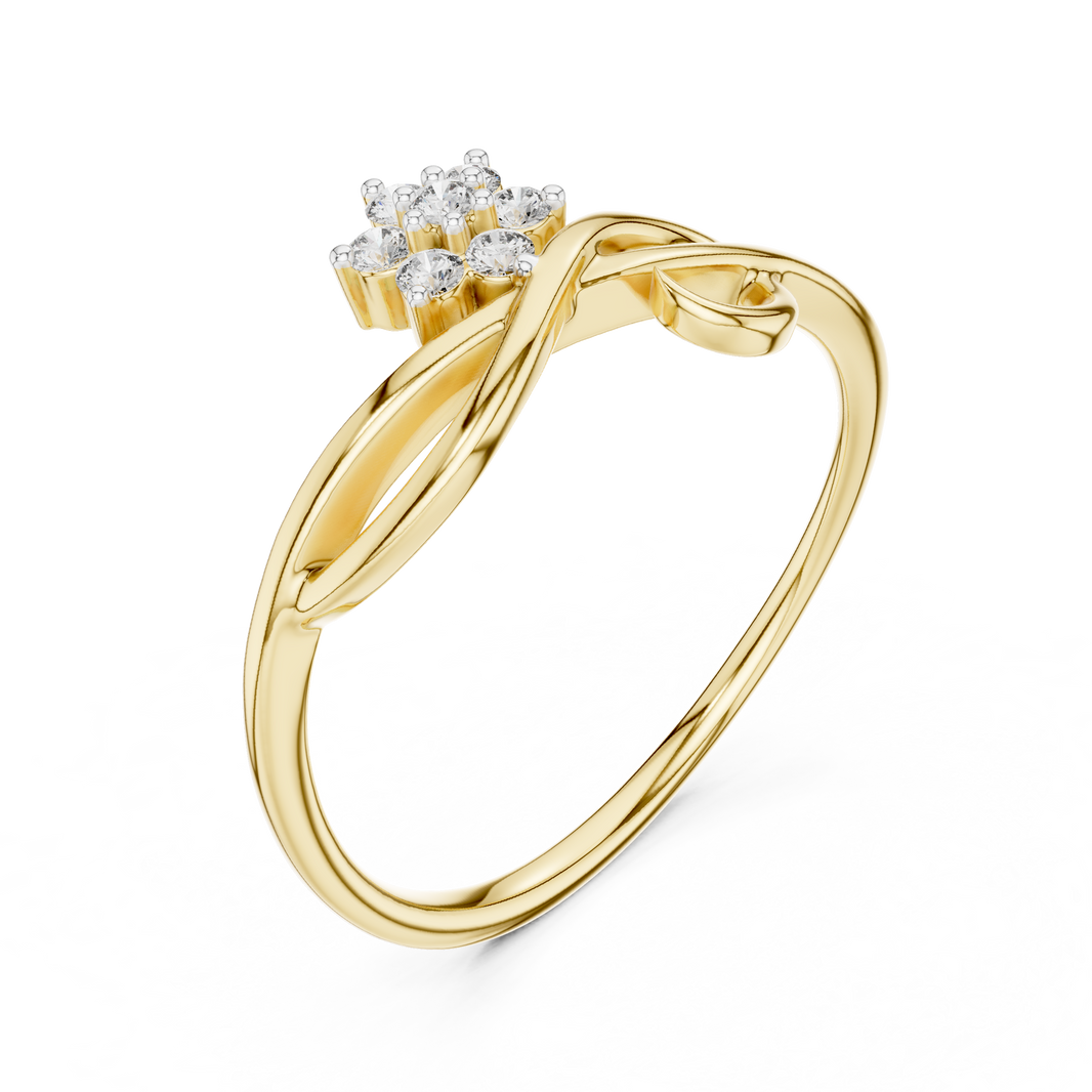 Flower Cluster Infinity Swirl Moissanite Ring in yellow 925 sterling silver, view 2