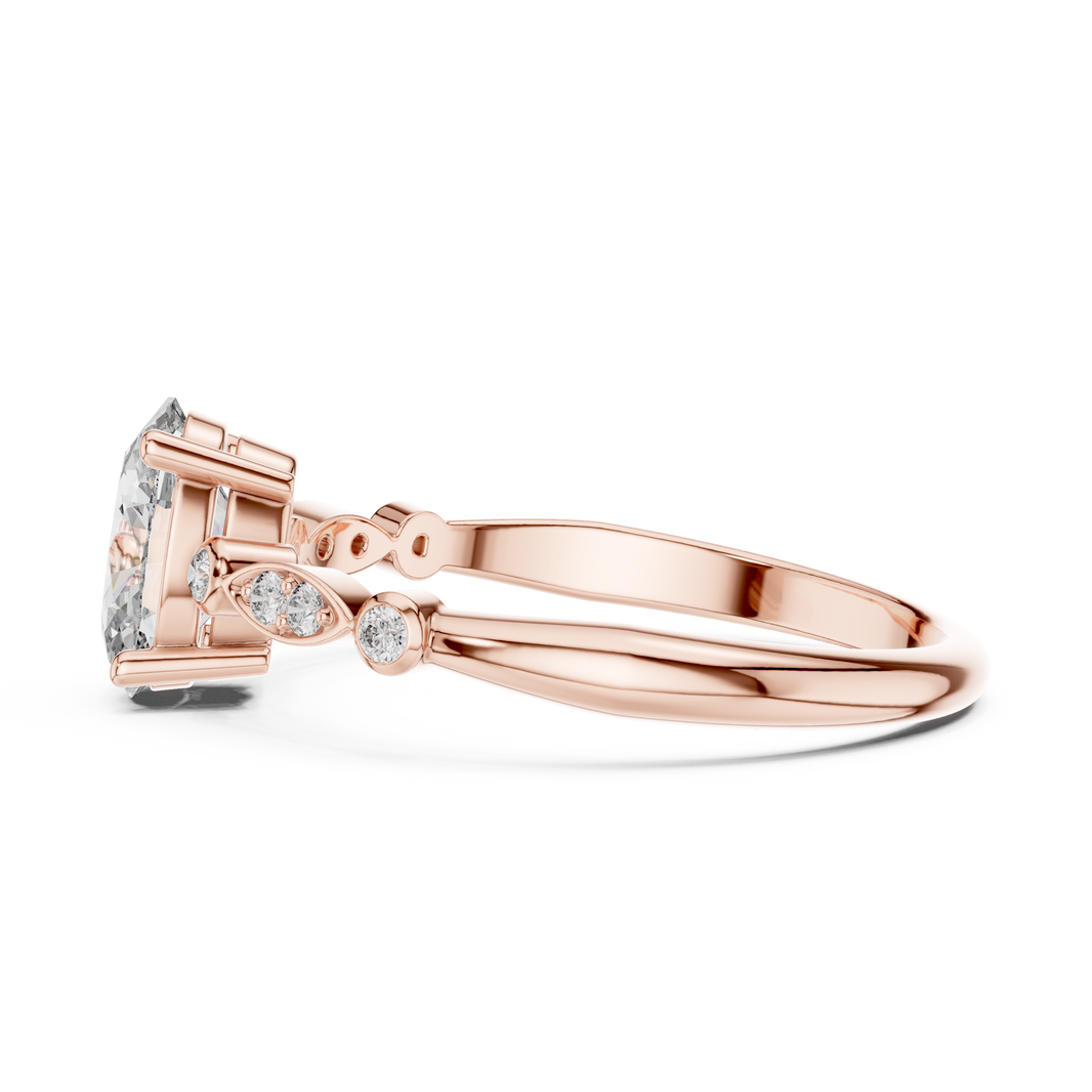 Oval Moissanite Ring with Bezel and Marquise Station Accents in rose 925 sterling silver, view 3