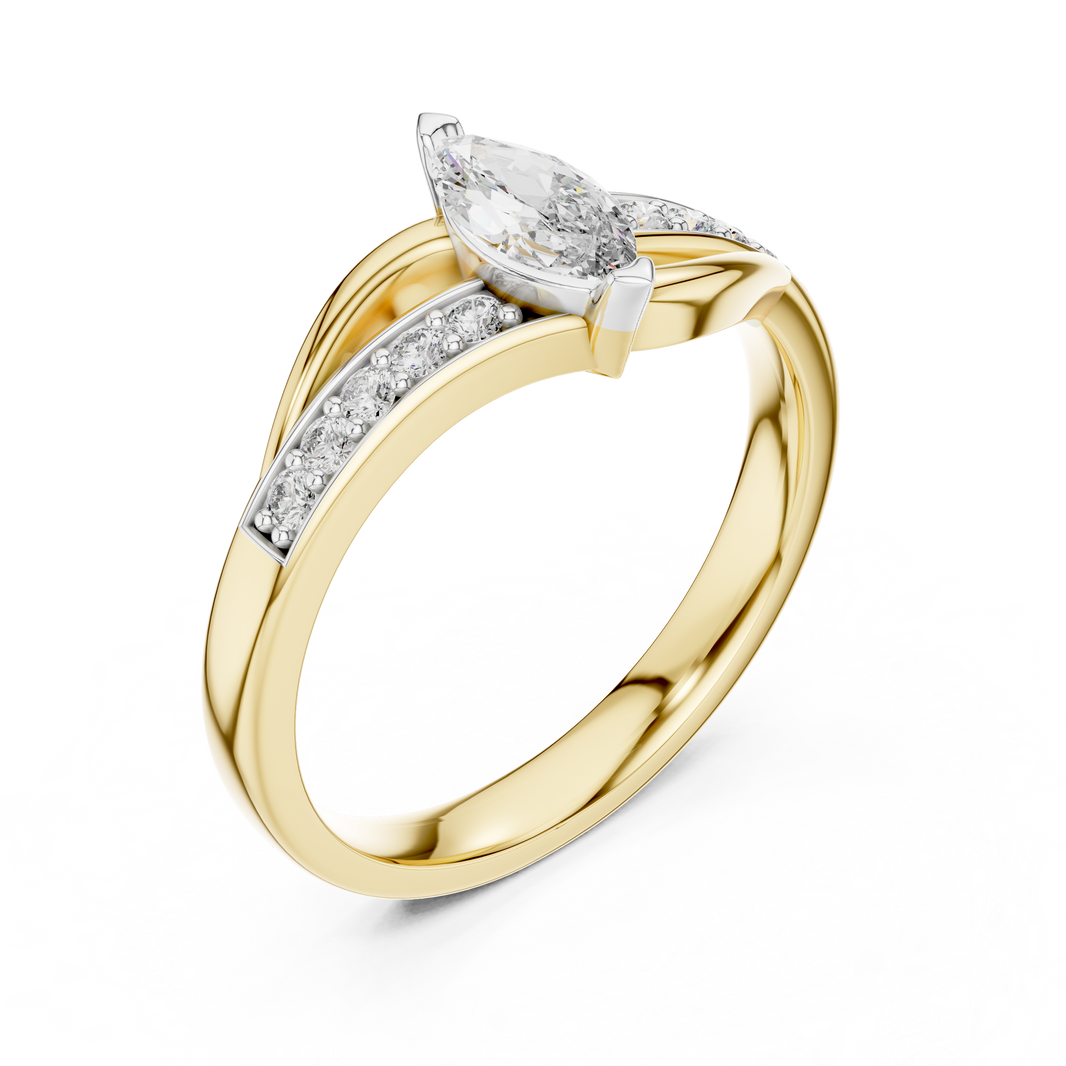 Marquise Bypass Moissanite Ring with Pavé Shoulders in yellow 925 sterling silver, view 2