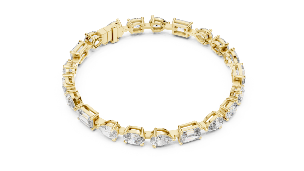Oval Pear and Emerald Moissanite Tennis Bracelet in yellow 925 sterling silver, view 3