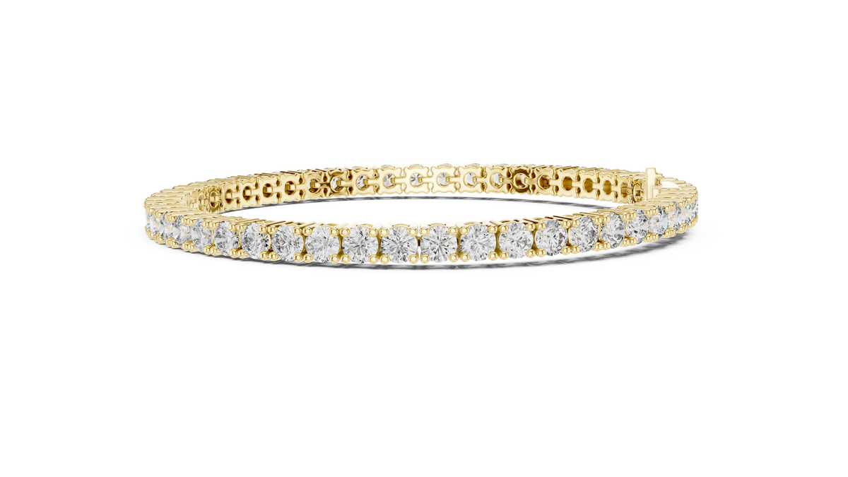 Round Four Prong Moissanite Tennis Bracelet in yellow 925 sterling silver, view 4
