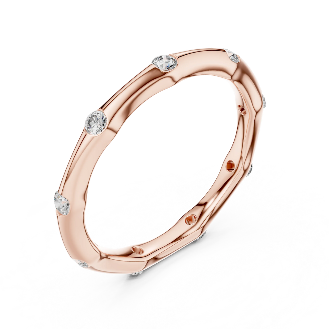 Bezel Station Moissanite Band in rose 925 sterling silver, view 2