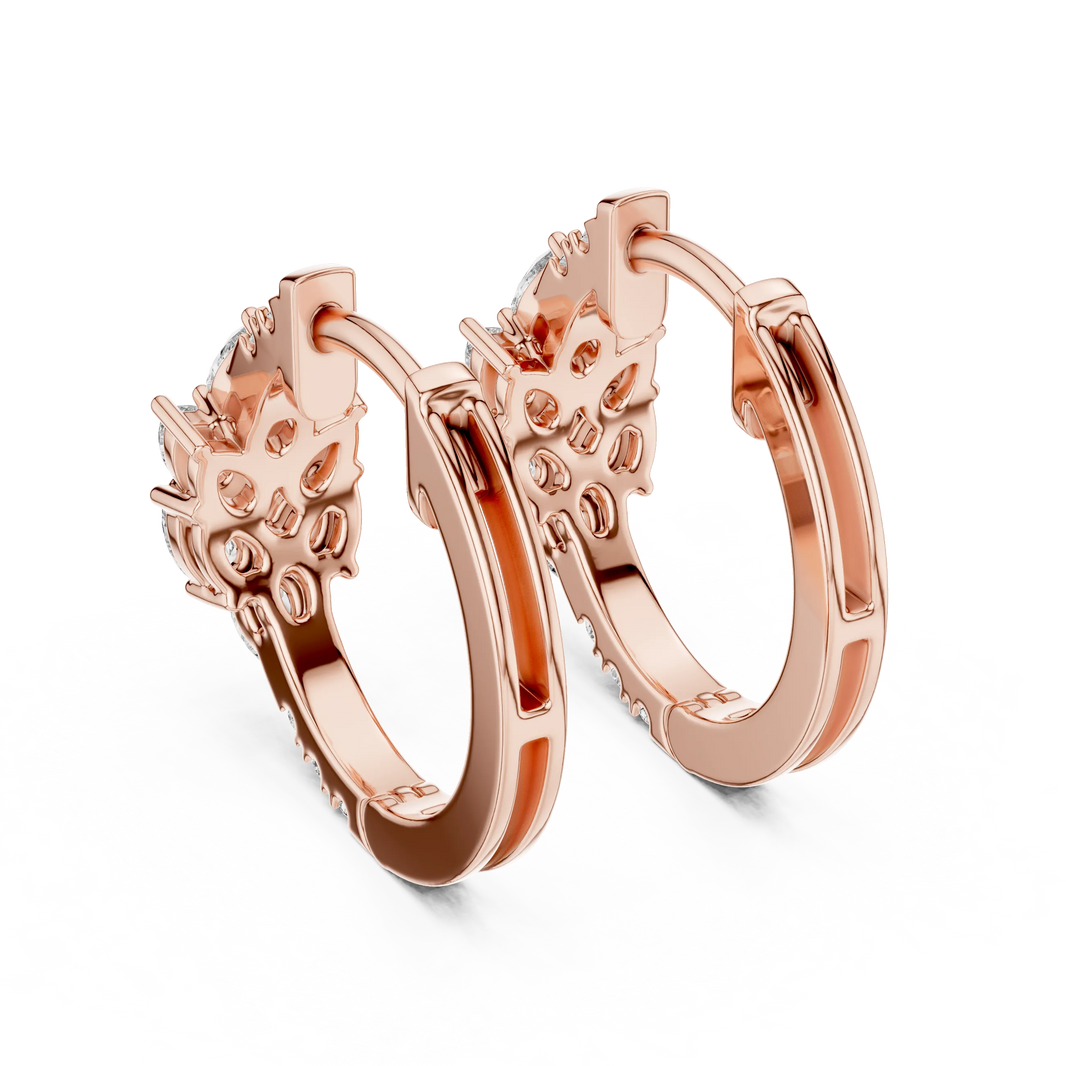 Pear moissanite cluster huggie hoop earrings in rose 925 sterling silver, view 3
