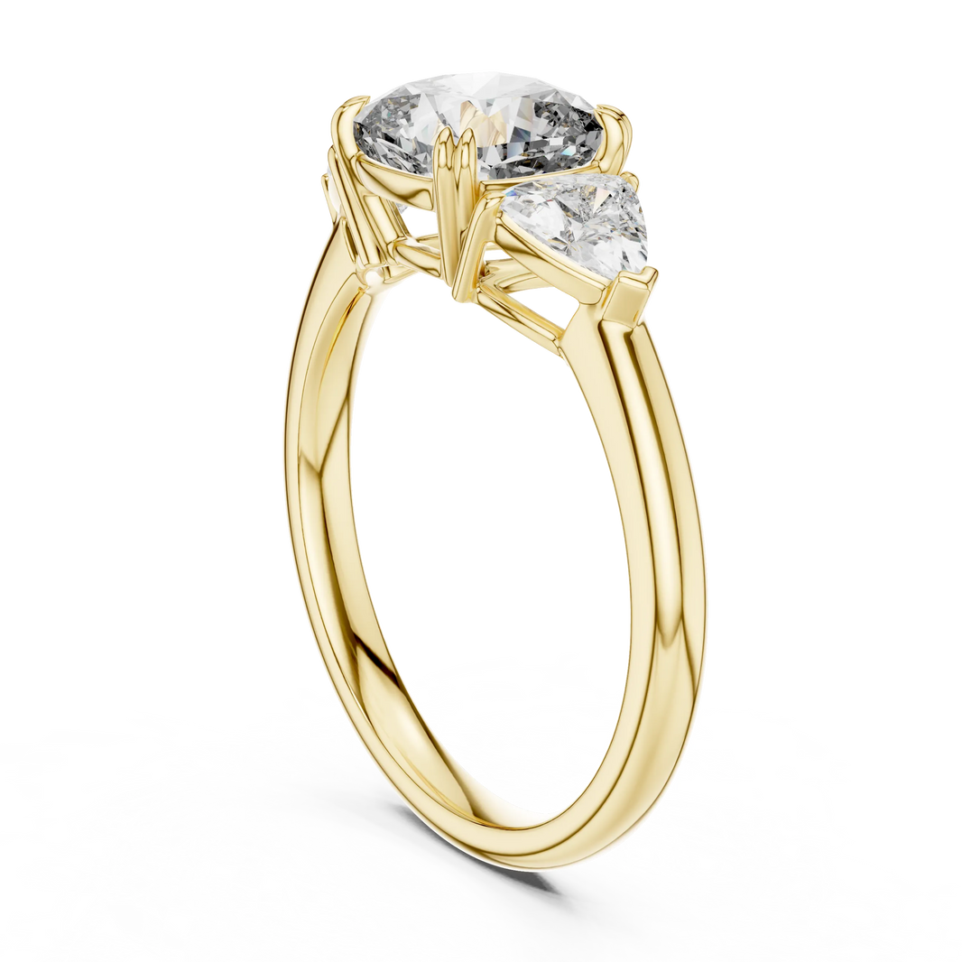 Cushion and Trillion Three Stone Moissanite Ring, Large Side Stones in yellow 925 sterling silver, view 1