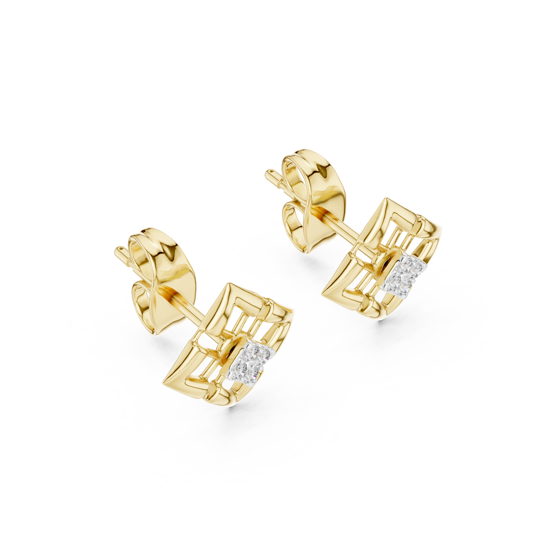 Moissanite Geometric Square Cluster Stud Earrings in yellow 925 sterling silver, view 2
