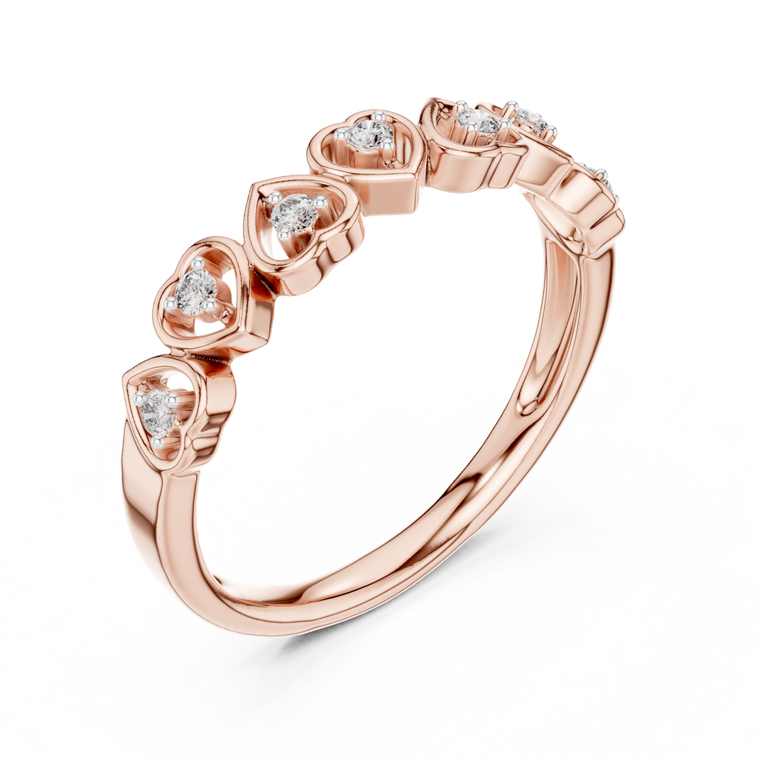 Row of Hearts Moissanite Band in rose 925 sterling silver, view 2
