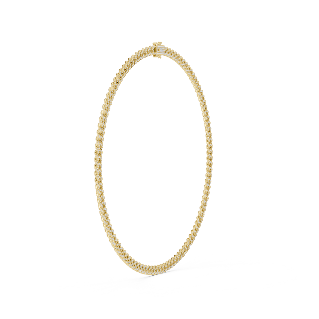 Pave Cuban Link Chain Necklace in yellow 925 sterling silver, view 3