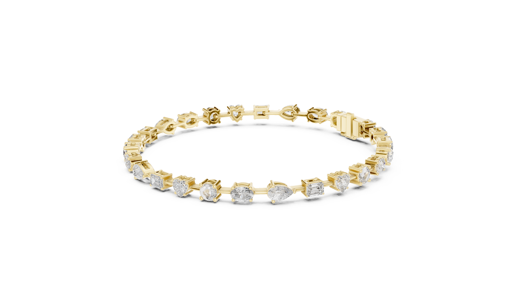 Mixed Shape Moissanite Tennis Bracelet in yellow 925 sterling silver, view 2