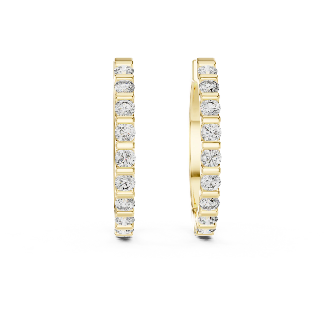 Moissanite bar set hoop earrings in yellow 925 sterling silver, view 4