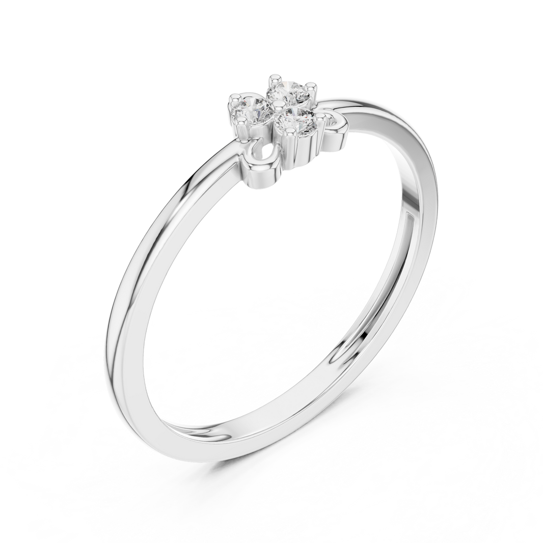 Petite Trefoil Cluster Bow Moissanite Ring in white 925 sterling silver, view 2