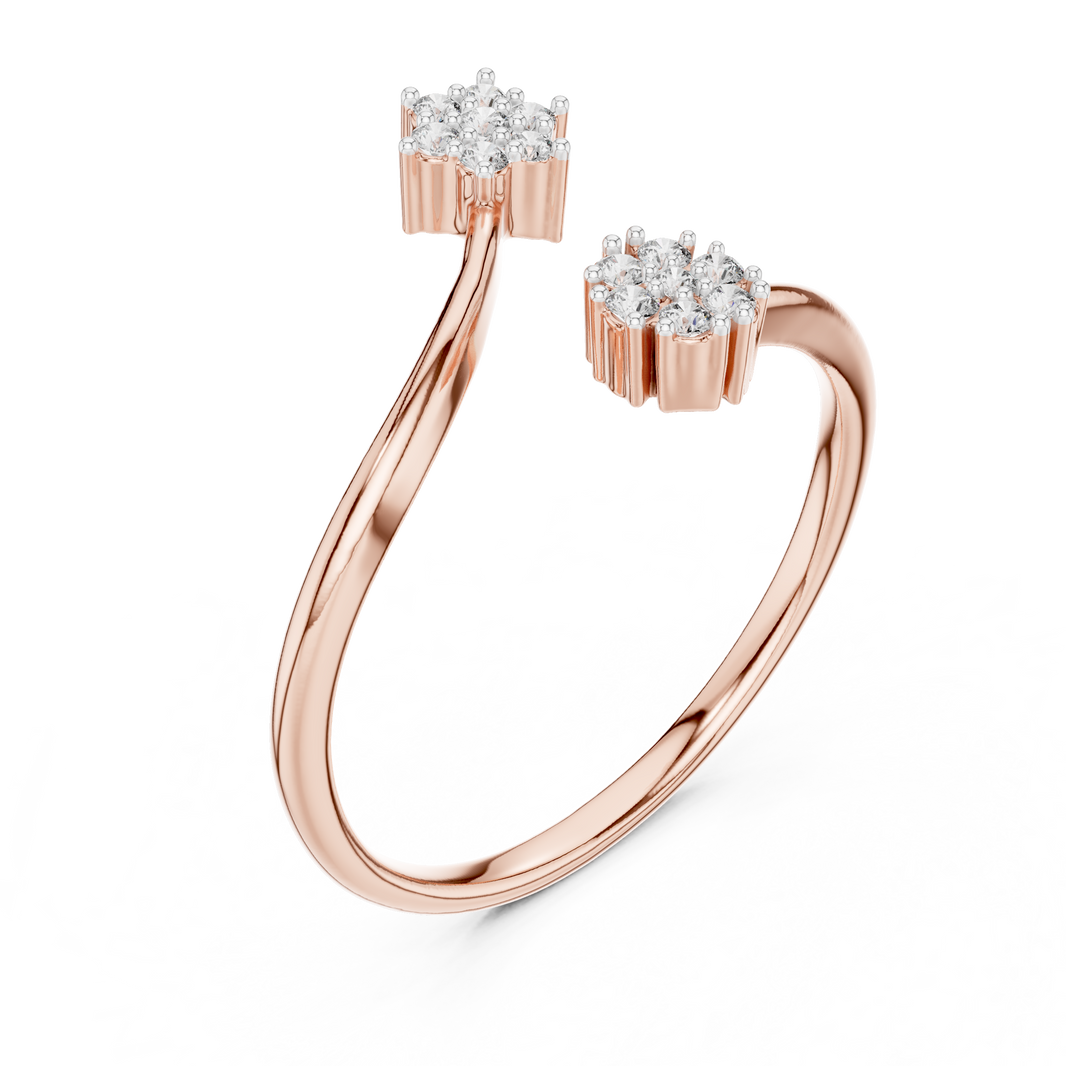 Toi et Moi Cluster Moissanite Open Ring in rose 925 sterling silver, view 2