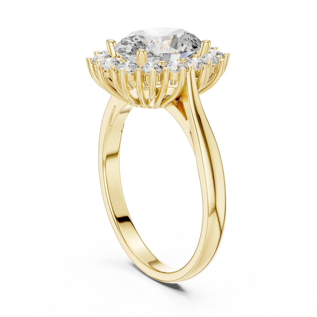 Oval Halo Moissanite Engagement Ring in yellow 925 sterling silver, view 1