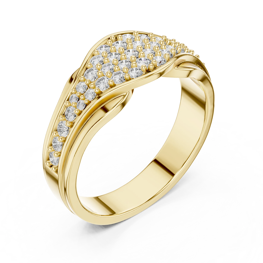 Pavé Crossover Moissanite Band in yellow 925 sterling silver, view 2