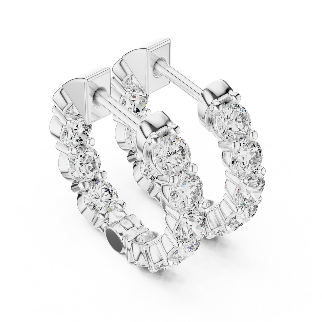 Moissanite inside out hoop earrings in white 925 sterling silver, view 2