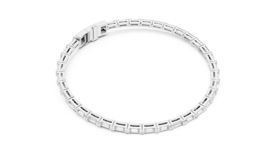 Baguette Moissanite Link Bracelet in white 925 sterling silver, view 3