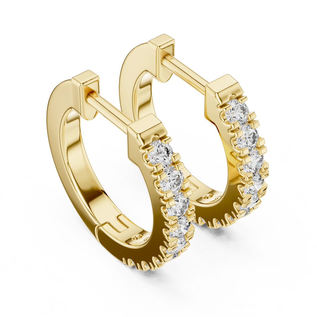 Moissanite pave huggie hoop earrings in yellow 925 sterling silver, view 2