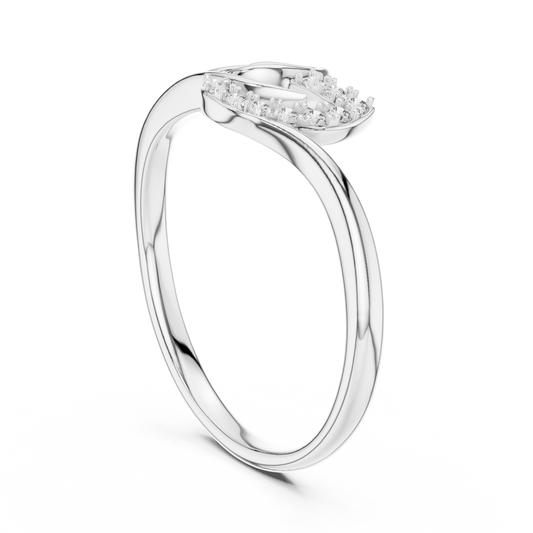 Open Leaf and Crescent Moissanite Ring in white 925 sterling silver, view 1