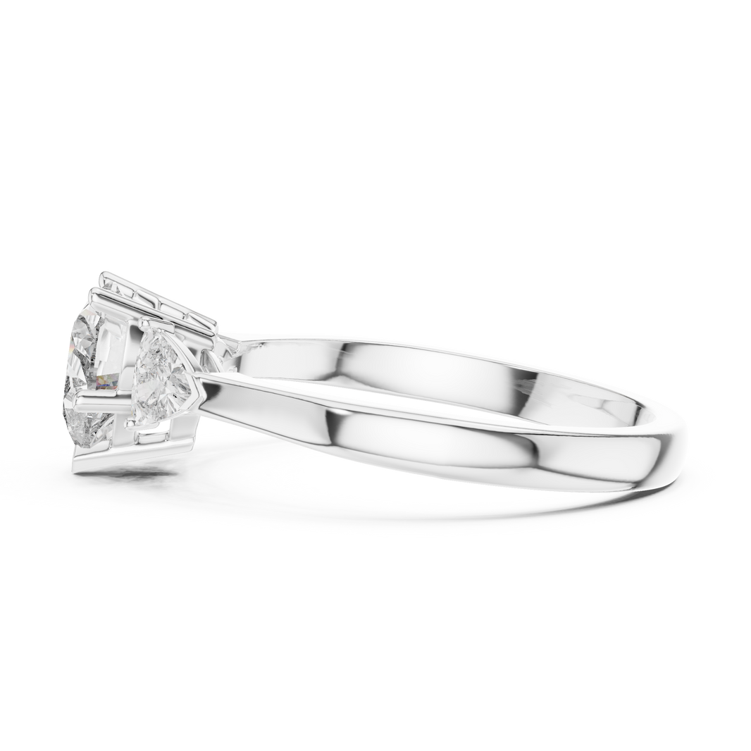 Heart and Trillion Three Stone Moissanite Ring in white 925 sterling silver, view 3