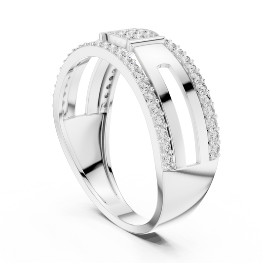 Square Cluster Double-Row Moissanite Band in white 925 sterling silver, view 1