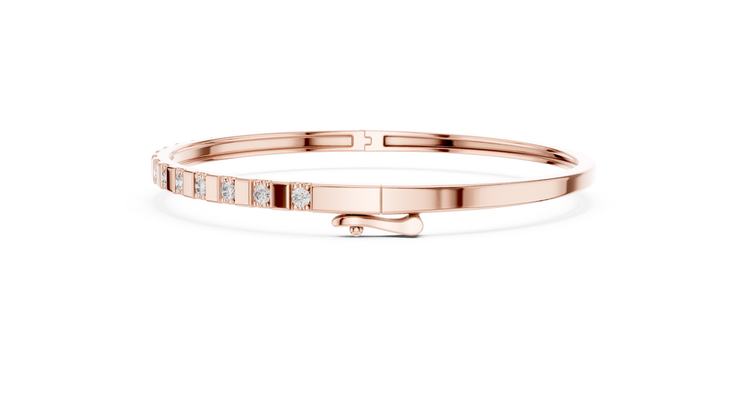 Round Moissanite Hinged Bangle in rose 925 sterling silver, view 4