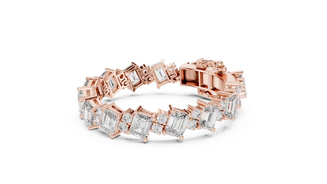 Emerald Cut Moissanite Statement Link Bracelet in rose 925 sterling silver, view 2