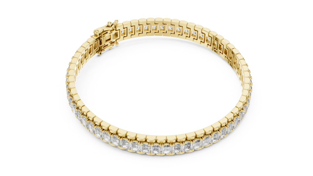 Emerald Cut Moissanite Link Tennis Bracelet in yellow 925 sterling silver, view 3