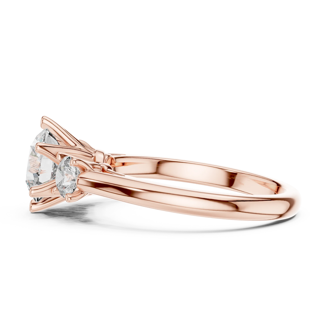 Round Three Stone Moissanite Engagement Ring in rose 925 sterling silver, view 3