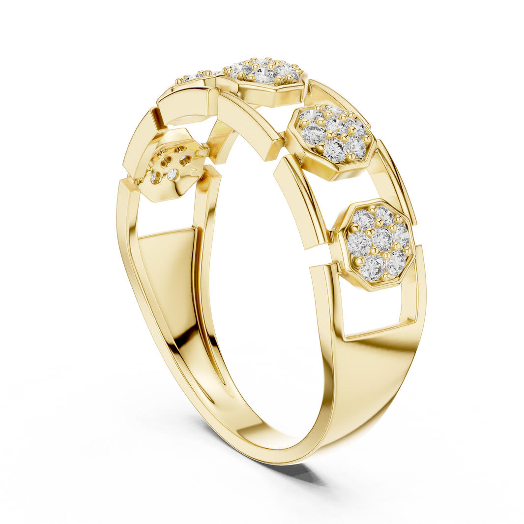 Octagon Cluster Station Moissanite Band in yellow 925 sterling silver, view 1