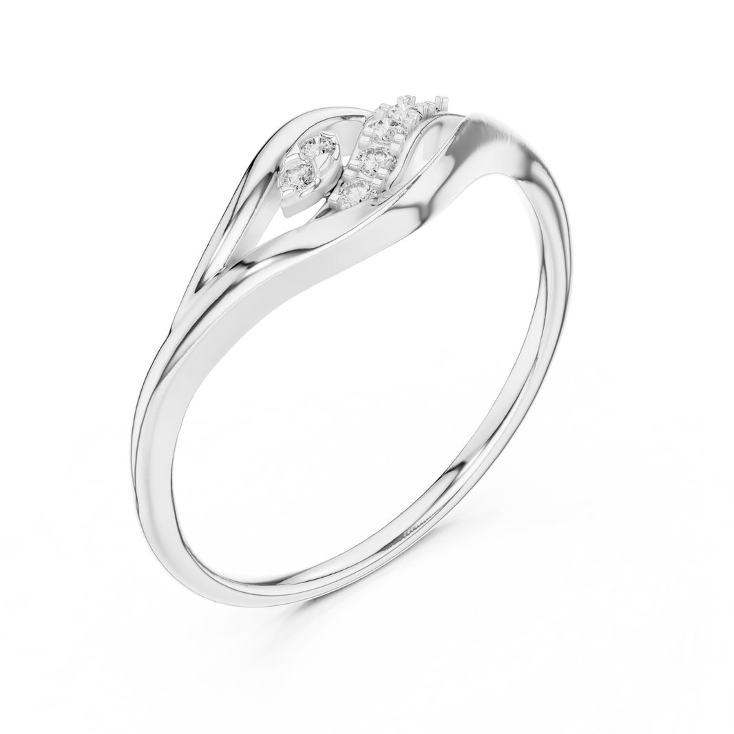 Open Leaf Wave Moissanite Ring in white 925 sterling silver, view 2