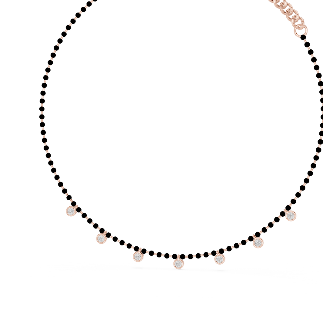 Bezel Station Bead Chain Necklace in rose 925 sterling silver, view 2