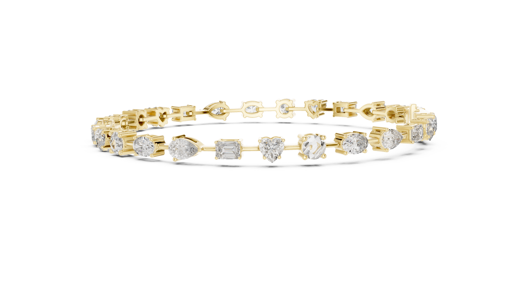 Mixed Shape Moissanite Tennis Bracelet in yellow 925 sterling silver, view 4