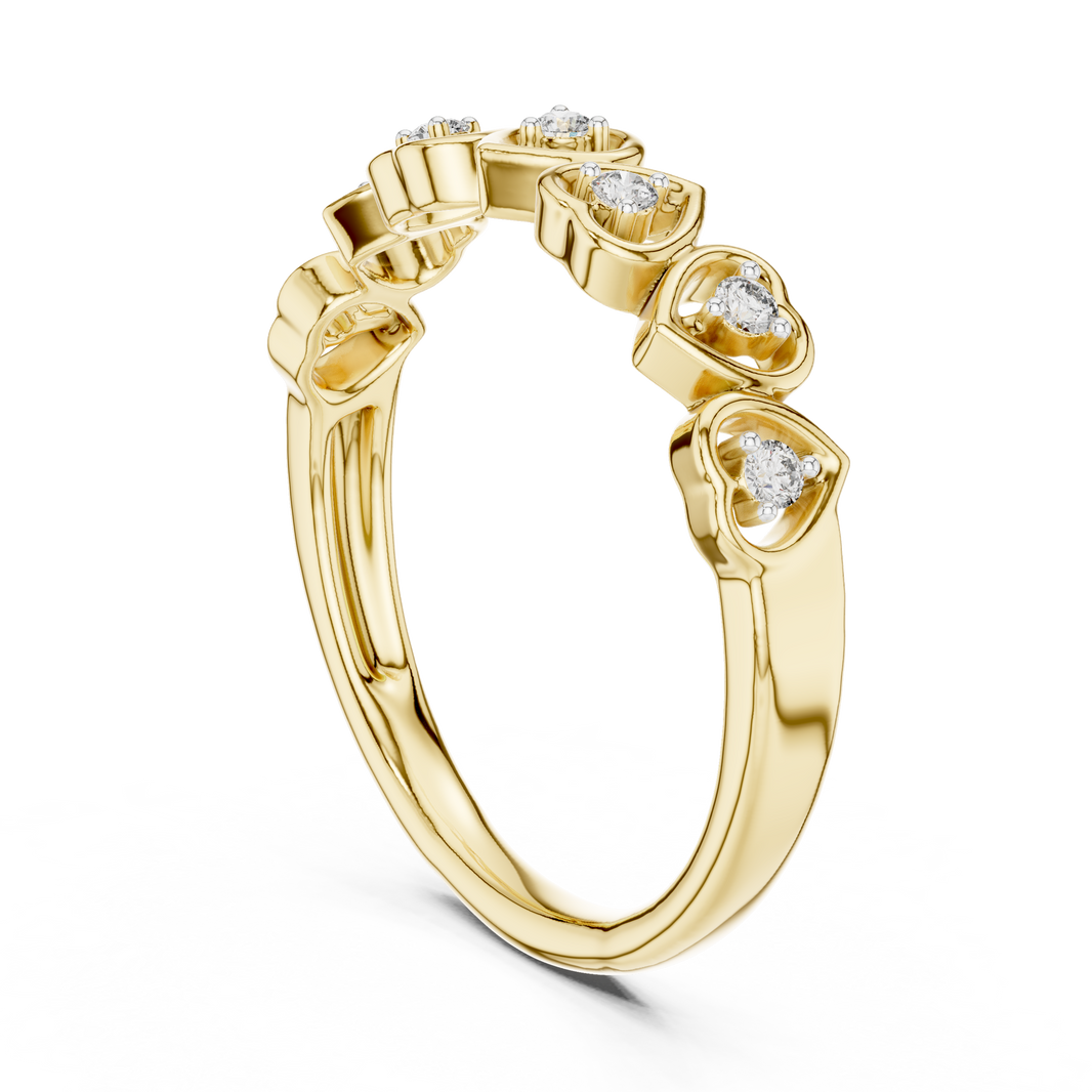 Row of Hearts Moissanite Band in yellow 925 sterling silver, view 1