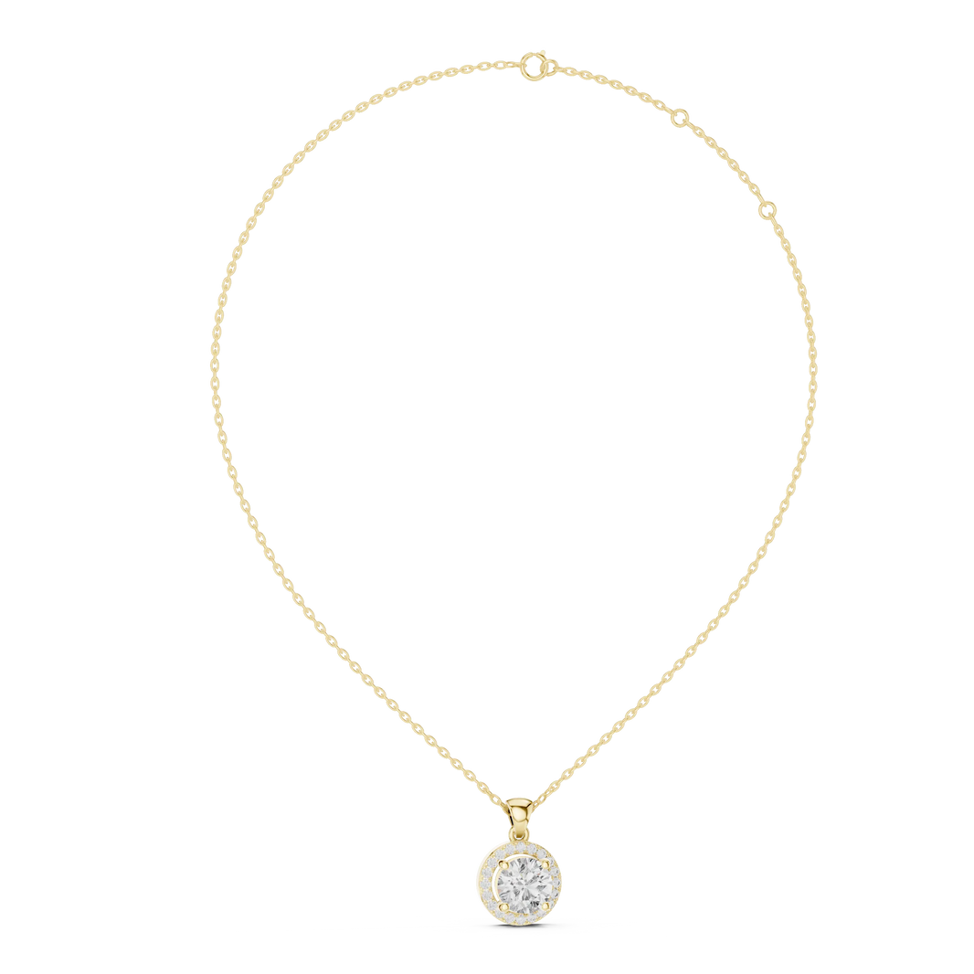 Round Halo Moissanite Pendant in yellow 925 sterling silver, view 1