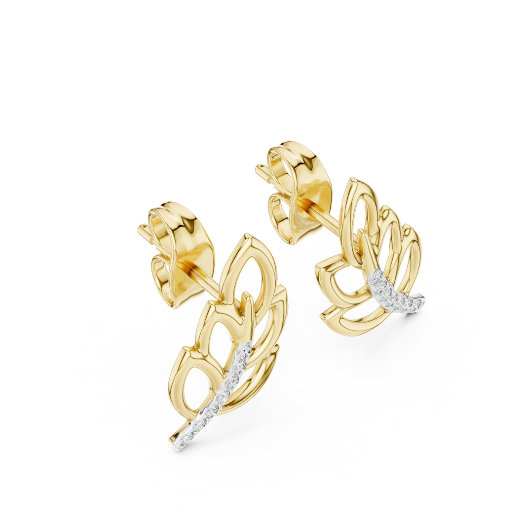 Moissanite Leaf Branch Stud Earrings in yellow 925 sterling silver, view 2