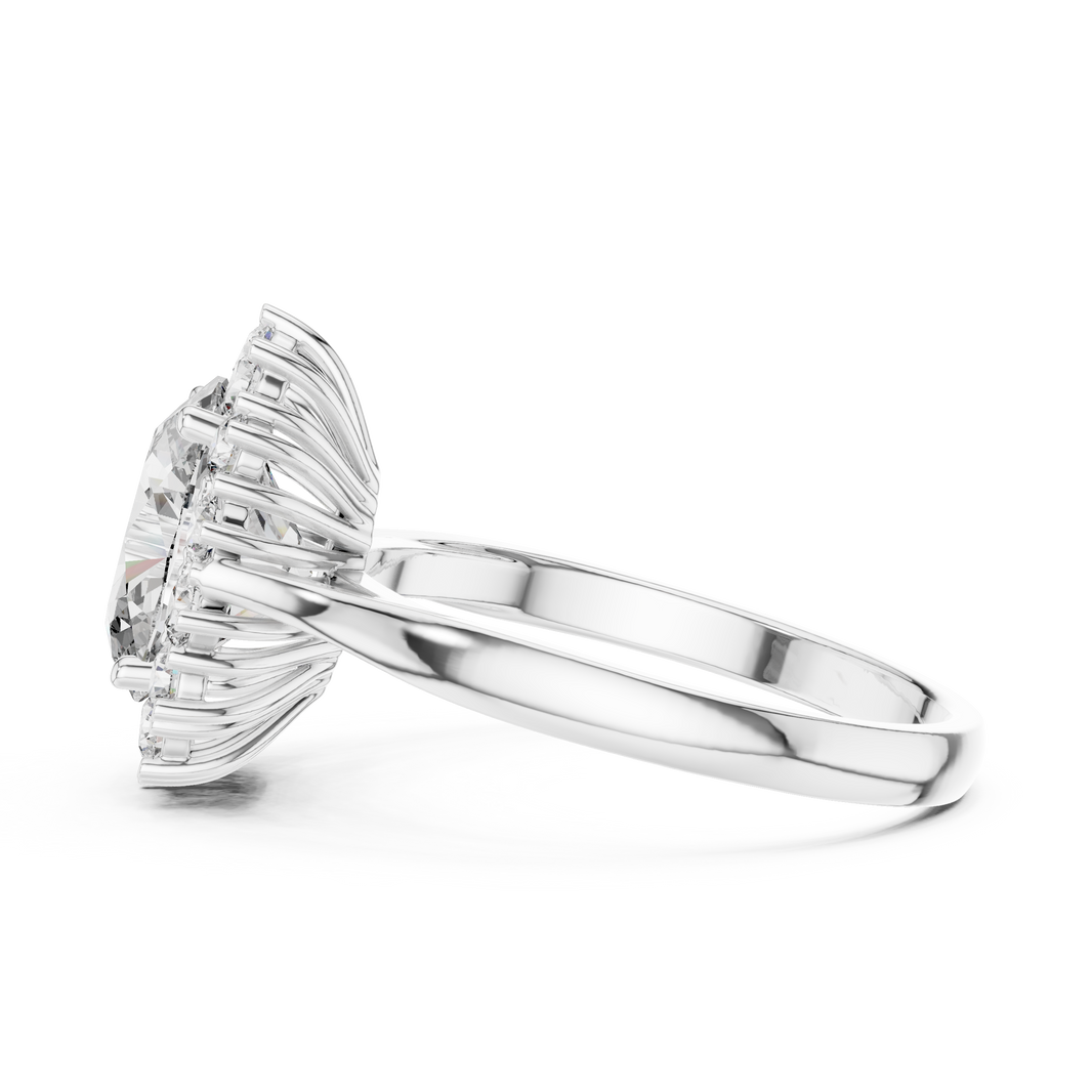 Oval Cluster Halo Moissanite Ring in white 925 sterling silver, view 3
