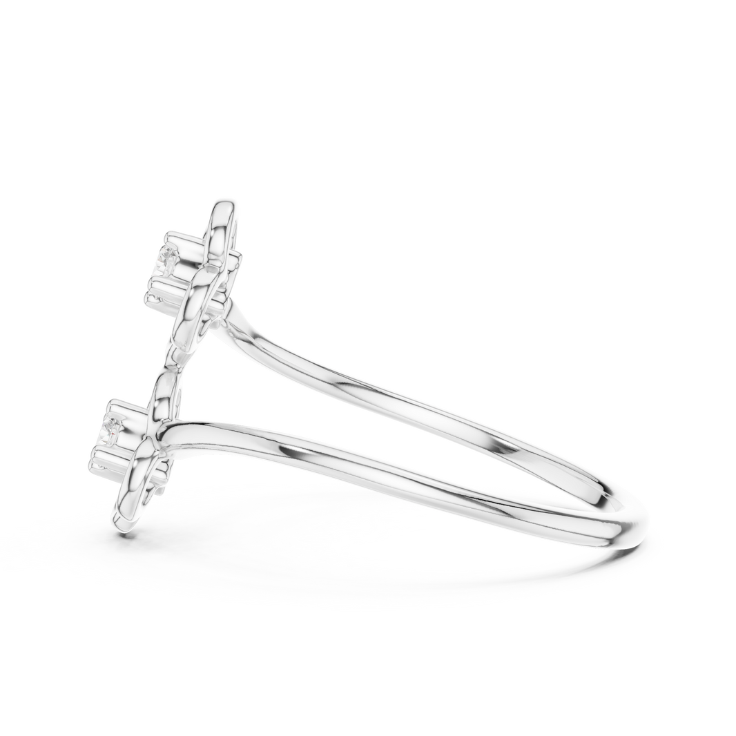 Double Flower Bypass Moissanite Ring in white 925 sterling silver, view 3