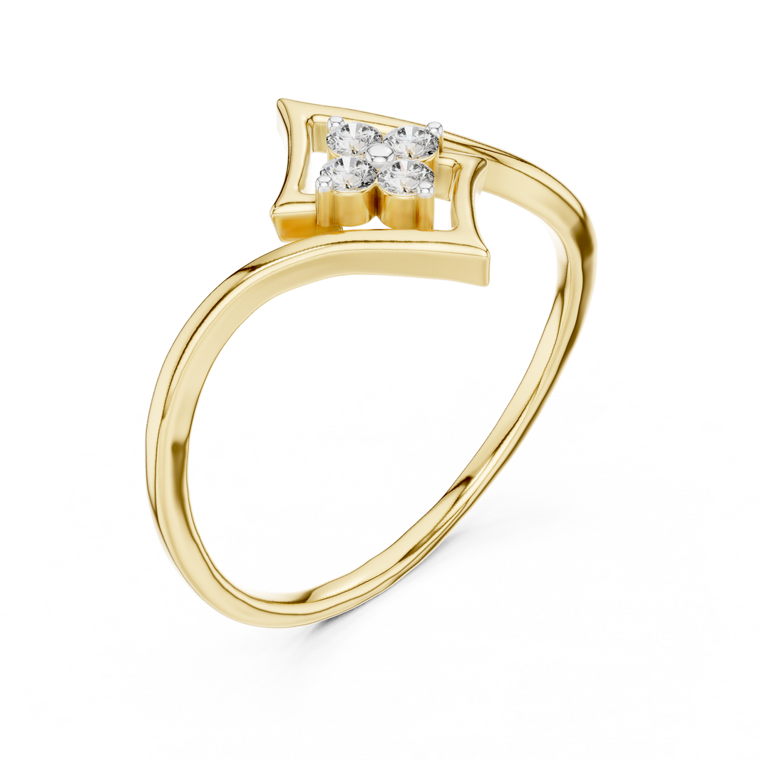 Open Kite Clover Cluster Moissanite Ring in yellow 925 sterling silver, view 2