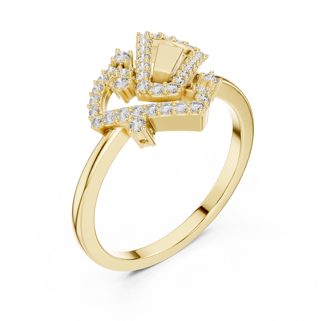 Interlocking Frames Pavé Moissanite Cocktail Ring in yellow 925 sterling silver, view 2