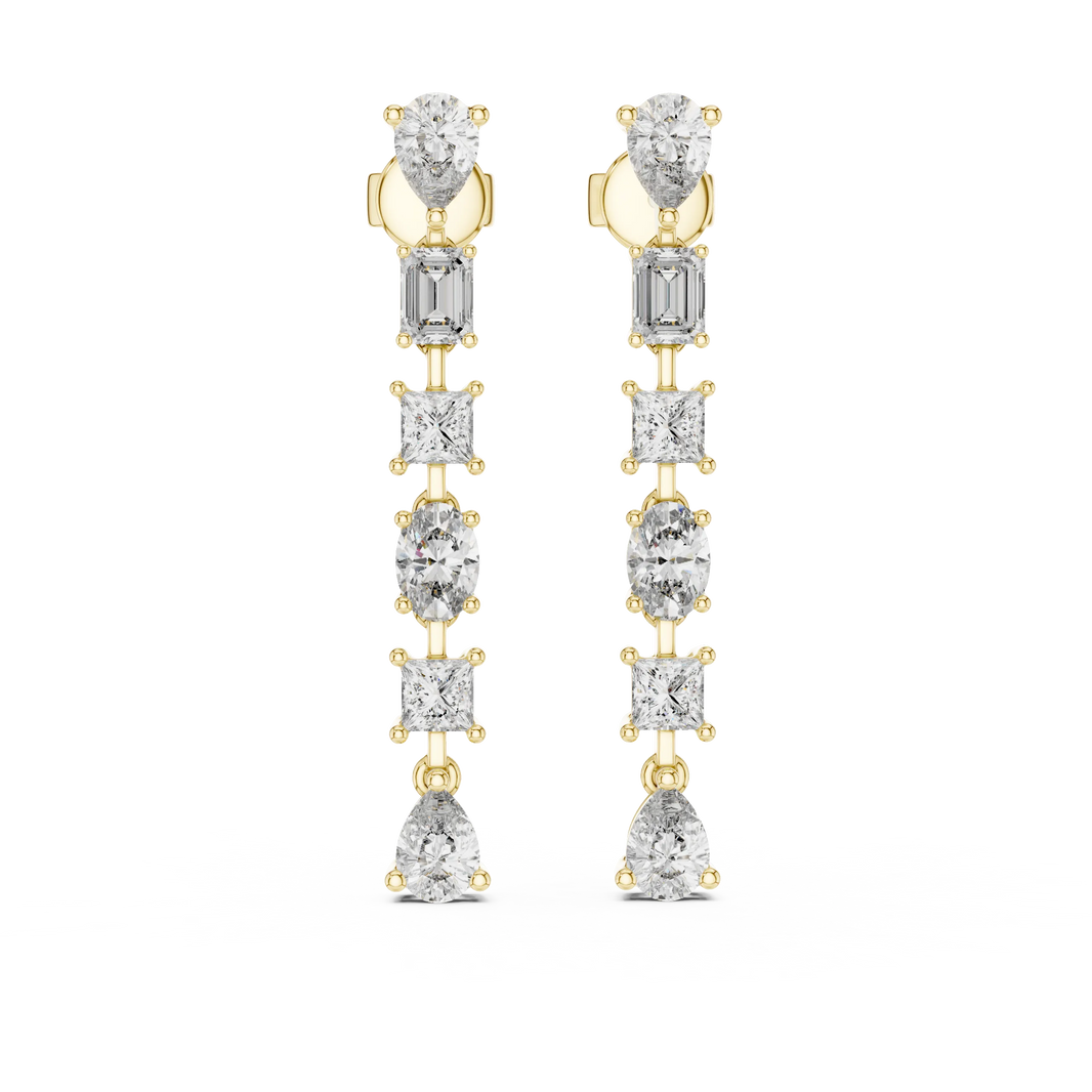 Mixed shape moissanite line drop earrings in yellow 925 sterling silver, view 4