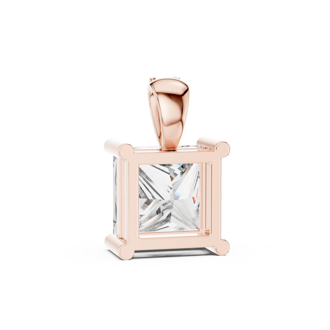 Princess Cut Solitaire Moissanite Pendant in rose 925 sterling silver, view 4